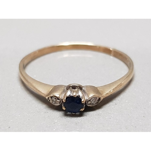 256 - 9CT GOLD RING WITH SAPPHIRE AND DIAMONDS SIZE Q GROSS WEIGHT 1G