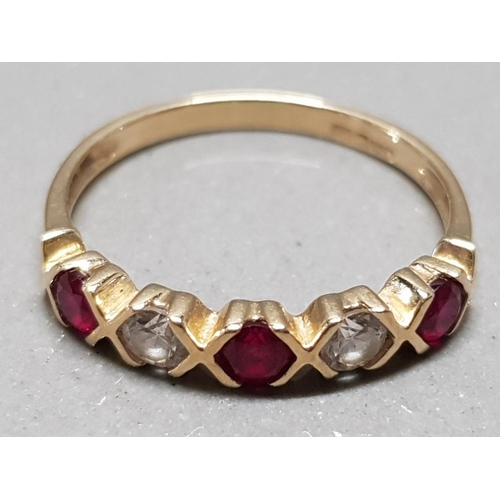 257 - 14CT GOLD RING WITH RUBIES AND CZ STONES SIZE O GROSS WEIGHT 1.8G