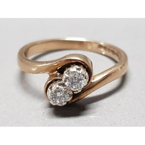 260 - 9CT GOLD RING WITH TWIN DIAMONDS .4 TO .5 CARAT SIZE K GROSS WEIGHT 2.4G