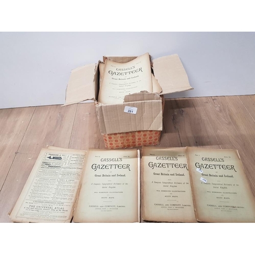 281 - A BOX CONTAINING A LARGE QUANTITY OF VINTAGE GASSELLS GAZETTEER TOPOGRAPHICAL DICTIONARIES OF THE UN... 