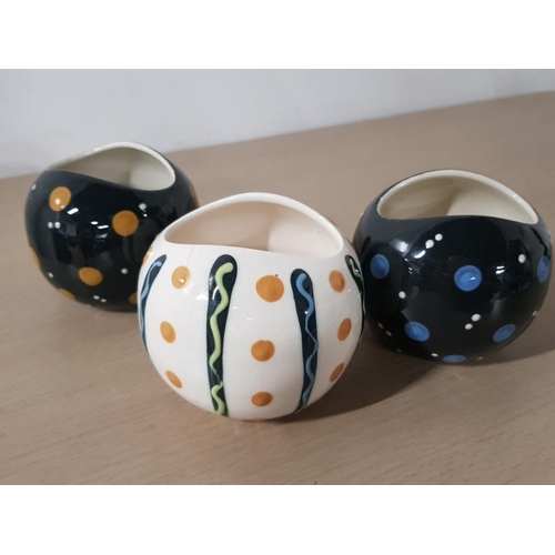 315 - 3 HORNSEA POTTERY SPOTTED GLOBE VASES BY JOHN CLAPPISON