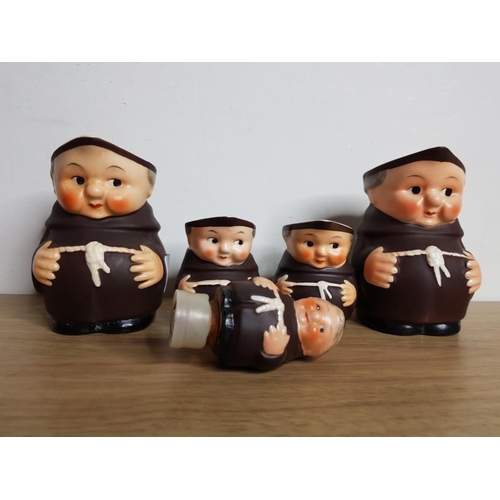 353 - 4 WEST GERMAN HUMMEL FRIAR JUGS AND ONE MATCHING BOTTLE STOPPER