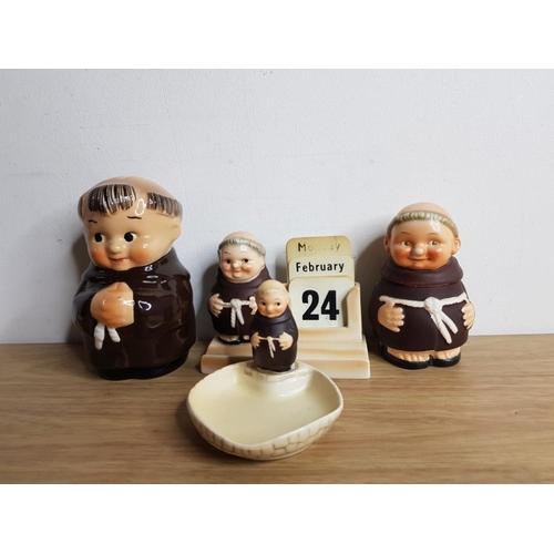 354 - 4 PIECES OF WEST GERMAN HUMMEL FRIARS PIECES INC MONEY BOX AND DESK TOP CALENDAR PIN DISH AND JAM PO... 