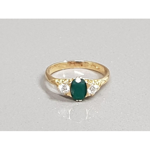 37 - 18CT GOLD EMERALD & DIAMOND 3 STONE RING 3.9G SIZE Q1/2