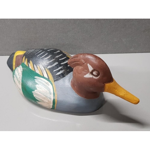 385 - HAND CARVED CONTINENTAL WOODEN DECOY CRESTED DUCK