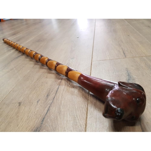 457 - CARVED WALKING STICK WITH HOUND HEAD HANDLE