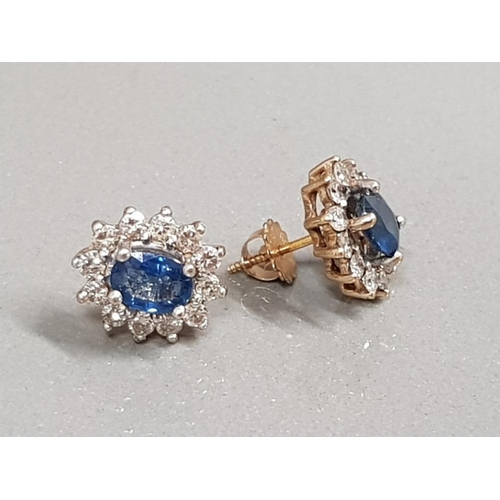 48 - GOLD SAPPHIRE & DIAMOND CLUSTER EARRINGS 3.6G