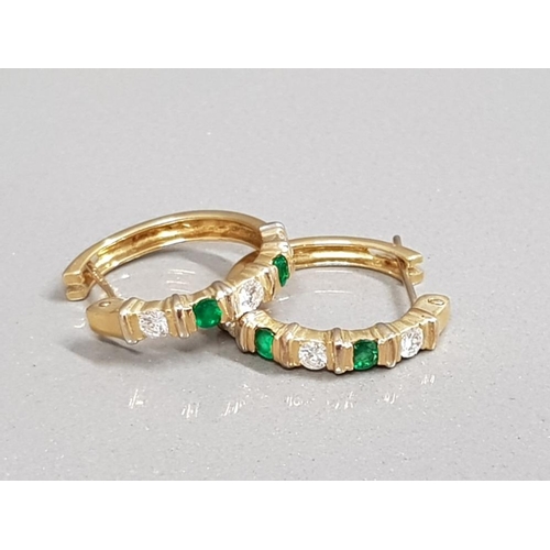 49 - 18CT GOLD EMERALD & DIAMOND EARRINGS 9.6G