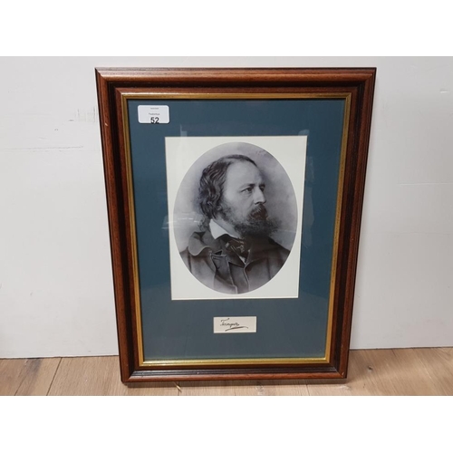 52 - ALFRED LORD TENNISON 1809-1892 POET LAUREATE SIGNATURE FRAMED AND GLAZED TOGETHER WITH A PHOTOGRAPH ... 