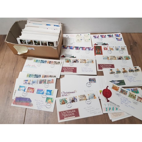 54 - BOX CONTAINING BRITISH FIRST DAY COVERS DATES RANGE FROM 1984-1991 A DUPLICATED RANGE OF OVER 200