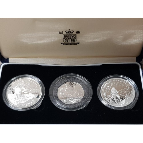 68 - UK 1994 THREE COIN SILVER PROOF COLLECTION COMMEMORATING THE 50TH ANNIVERSARY OF THE ALLIED INVASION... 