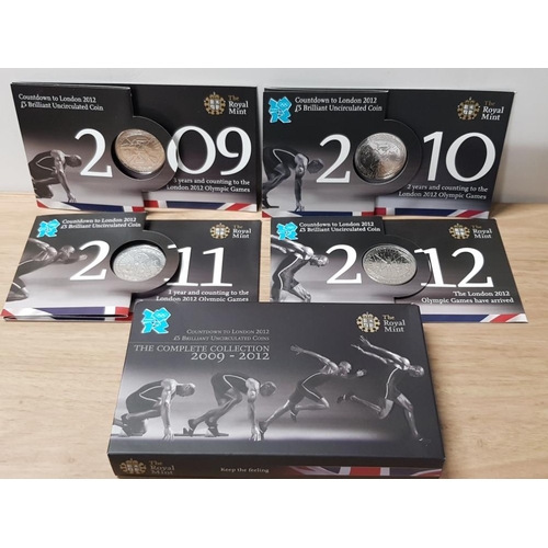 69 - 4 UK ROYAL MINT 5 POUND COIN SETS COUNTDOWN TO LONDON OLYMPICS 2012 DATES RANGE FROM 2009 TO 2012