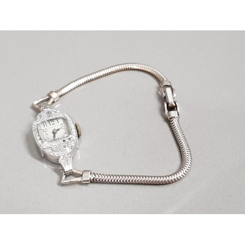 72 - PLATINUM DIAMOND SET COCKTAIL WATCH 14CT STRAP 15.4G