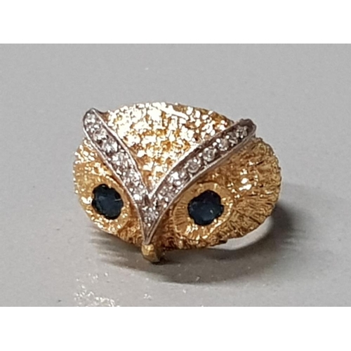 88 - 18CT GOLD DIAMOND & SAPPHIRE OWL RING 15G SIZE P