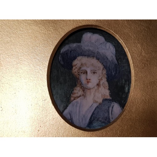 100 - PORTRAIT MINATURE OF LADY WITH PLUMED HAT MARKED TO REVERSE