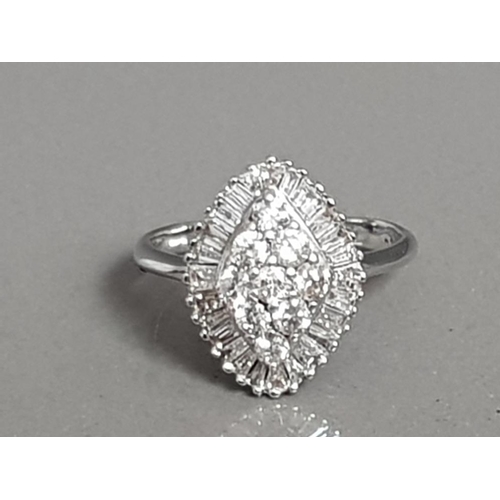 3 - 18CT WHITE GOLD BAGUETTE AND ROUND DIAMOND CLUSTER  RING 4.7G SIZE S