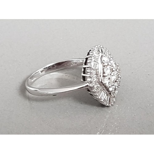 3 - 18CT WHITE GOLD BAGUETTE AND ROUND DIAMOND CLUSTER  RING 4.7G SIZE S