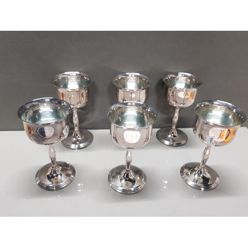 181 - A SET OF 6 VERY NICE SILVER PLATED CAVALIER GOBLETS 10.4CM