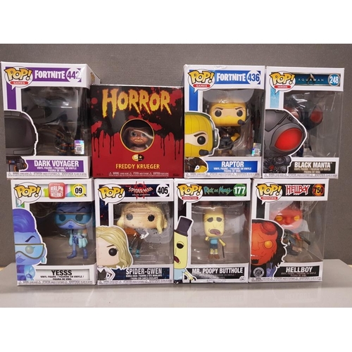 289 - 8 POP COLLECTORS FIGURES INCLUDING FORTNITE DARK VOYAGER AND HELLBOY ALSO INCLUDES HORROR FREDDY KRU... 