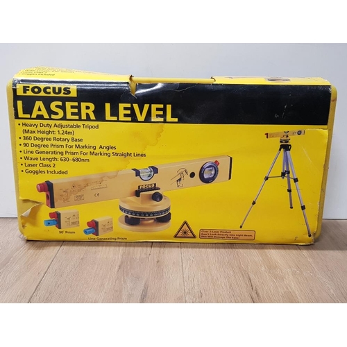 298 - FOCUS LASER LEVEL WITH HEAVY DUTY ADJUSTABLE TRIPOD PLUS EYE PROTECTORS IN CARRY CASE