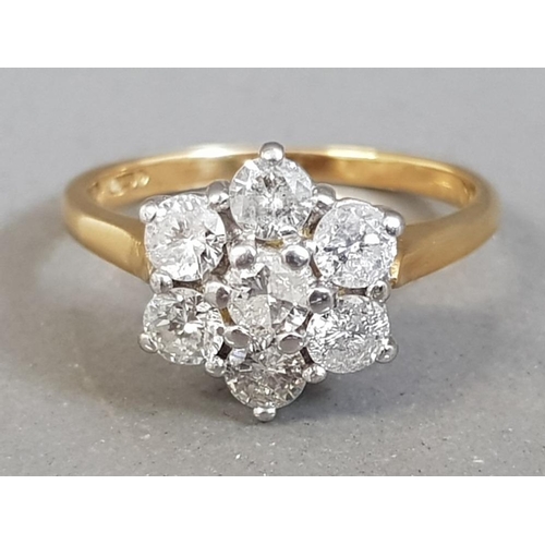 5 - 18CT YELLOW GOLD DIAMOND CLUSTER RING APPROXIMATELY 1CT