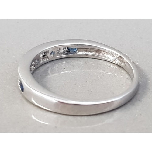 52 - LADIES 18CT WHITE GOLD DIAMOND SAPPHIRE BAND 2G SIZE J