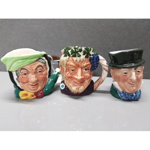 111 - 6 ROYAL DOULTON MINATURE CHARACTER JUGS INCLUDING ROBIN HOOD AND THE CARDINAL ETC AVERAGE HEIGHT 6CM