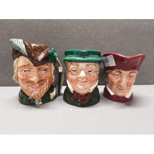 111 - 6 ROYAL DOULTON MINATURE CHARACTER JUGS INCLUDING ROBIN HOOD AND THE CARDINAL ETC AVERAGE HEIGHT 6CM