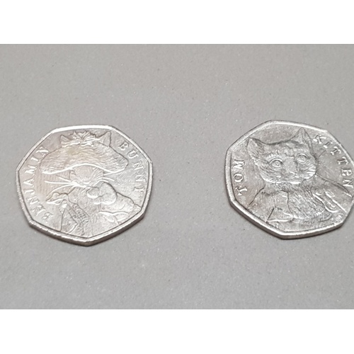 144 - 10 COLLECTABLE 50 PENCE PIECES INC PADDINGTON BEAR BENJAMIN BUNNY AND OTHERS