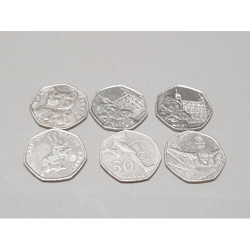 145 - 10 COLLECTABLE 50 PENCE PIECES INC 1918 REPRESENTATION OF THE PEOPLES ACT TOM KITTEN ETC