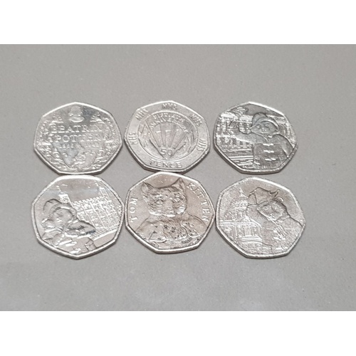 147 - 10 COLLECTABLE 50 PENCE PIECES INC COMMON WEALTH GAMES GLASGOW AND FIFTIETH NHS ANNIVERSARY ETC