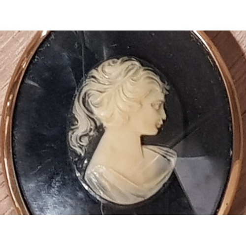 149 - 2 FRAMED CAMEOS THREE GRACES IN CAMEO FROM THE MINATURE WORLD OF PETER BATES AND ELEGANT LADY IN CAM... 