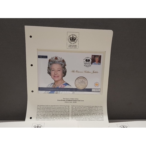 209 - 3 FIRST DAY COVER COMMERORATIVE COIN COLLECTIONS FROM THE QUEENS GOLDEN JUBILEE 2002 INC M0258 M0426... 