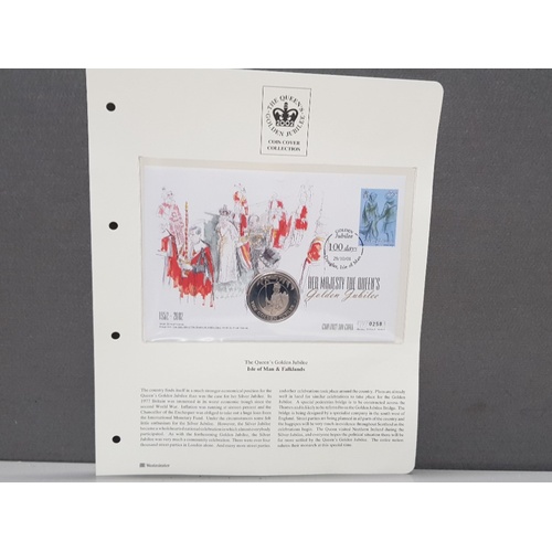 209 - 3 FIRST DAY COVER COMMERORATIVE COIN COLLECTIONS FROM THE QUEENS GOLDEN JUBILEE 2002 INC M0258 M0426... 