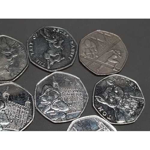 293 - 10 MISCELLANEOUS COLLECTORS UK 50P COINS INCLUDES COMMONWEALTH GAMES, PADDINGTON BEAR AND PETER RABB... 