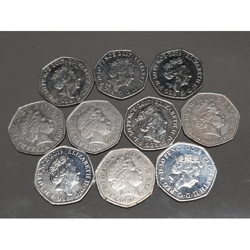 293 - 10 MISCELLANEOUS COLLECTORS UK 50P COINS INCLUDES COMMONWEALTH GAMES, PADDINGTON BEAR AND PETER RABB... 