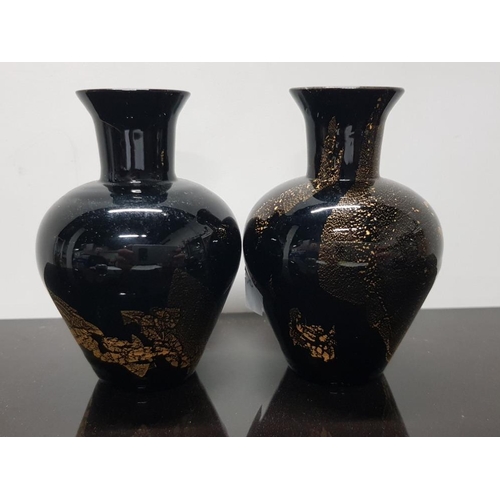 40 - PAIR SMALL EBONY AND GOLD BALUSTER VASES BY STUART STRATHEARN AND DESIGNED BY LESTYN DAVIES