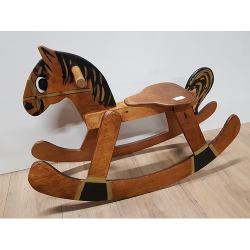 377 - VINTAGE WOODEN AND HAND PAINTED CHILDS ROCKING HORSE 85CM X 55CM