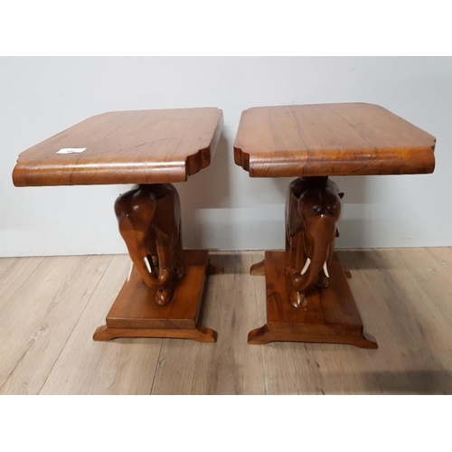 380 - PAIR OF ELEPHANT BASED LOW TABLES 28CM X 41CM HEIGHT 38CM