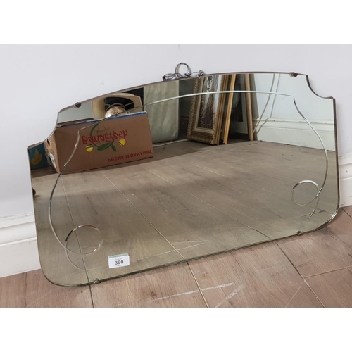 390 - ART DECO FRAMELESS FIGURED MIRROR WITH ETCHED GLASS