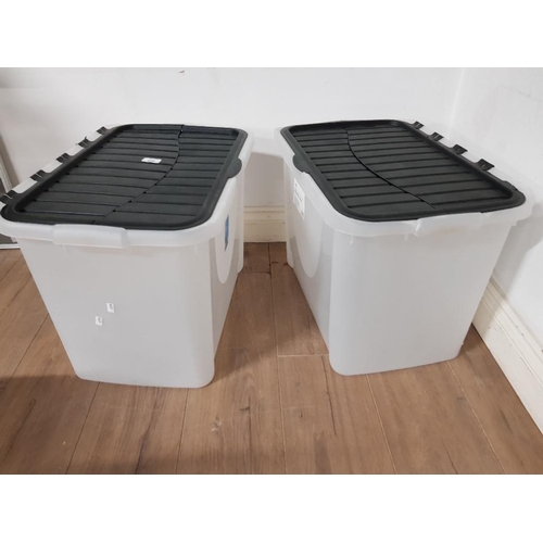 400 - 2 LARGE STACKING STORAGE BOXES WITH HINGED LIDS