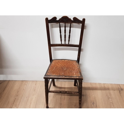 251 - CARVED OAK EDWARDIAN METAL STUDDED BEDROOM CHAIR