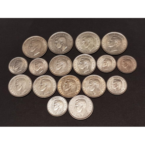 8 - 4 HALFCROWNS DATES 1942-1945 FLORINS AND 7 SHILLINGS DATES 1937, 1941-1946 PLUS SCOTTISH COINS 1940,... 