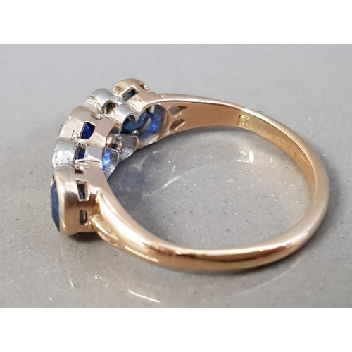 14 - 18CT YELLOW GOLD SAPPHIRE AND DIAMOND RING 3.4G SIZE N1/2