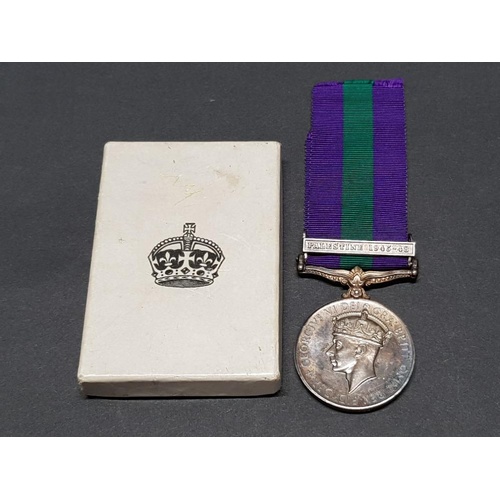 23 - GENERAL SERVICE MEDAL GEORGE VI, PALESTINE 1945-48 ON CLASP AWARDED TO 14312004 SJT W. AYNSLEY. CHES... 