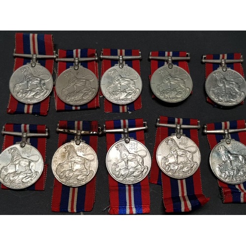 29 - 10 WORLD WAR II 1939-45 WAR MEDALS ALL WITH RIBBONS