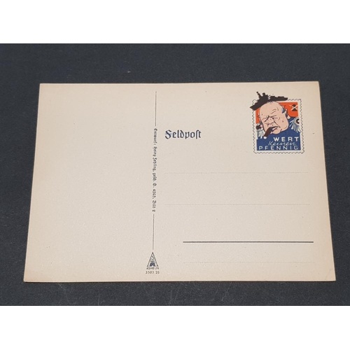 41 - GERMANY 3RD REICH WORLD WAR II PROPAGANDA FELDPOST CARDS FIRST DEPICTS CHURCHILL SECOND SHOWS CHAMBE... 