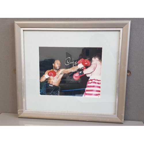 246 - FRAMED SIGNED ACTION PICTURE OF NIGEL BEN BRITISH PROFESSIONAL BOXER, WBO MIDDLEWEIGHT CHAMPION AND ... 