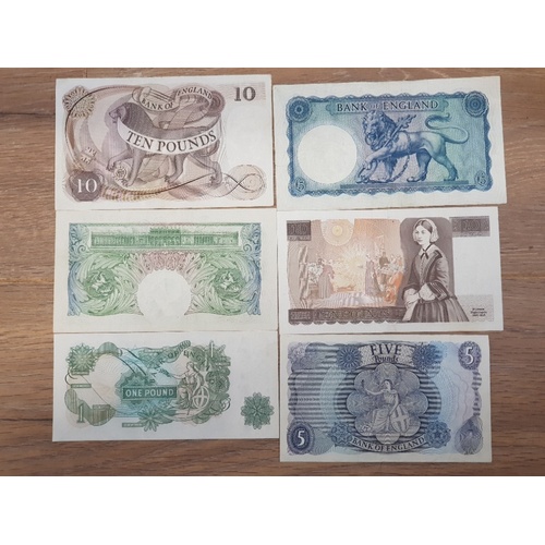 60 - GROUP OF SIX BANK OF ENGLAND BANKNOTES INCLUDING ONE POUND BEALE, FIVE POUND O'BRIENS, TEN POUNDS HO... 