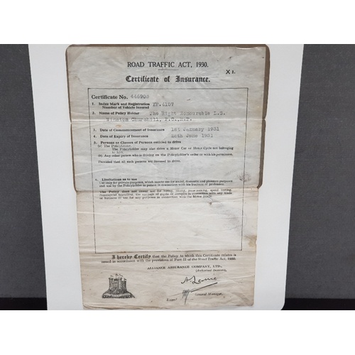 69 - WINSTON CHURCHILLS MOTOR CAR INSURANCE DOCUMENT JAN-JUN 1931 NAMED TO THE POLICY HOLDER L.S.WINSTON ... 